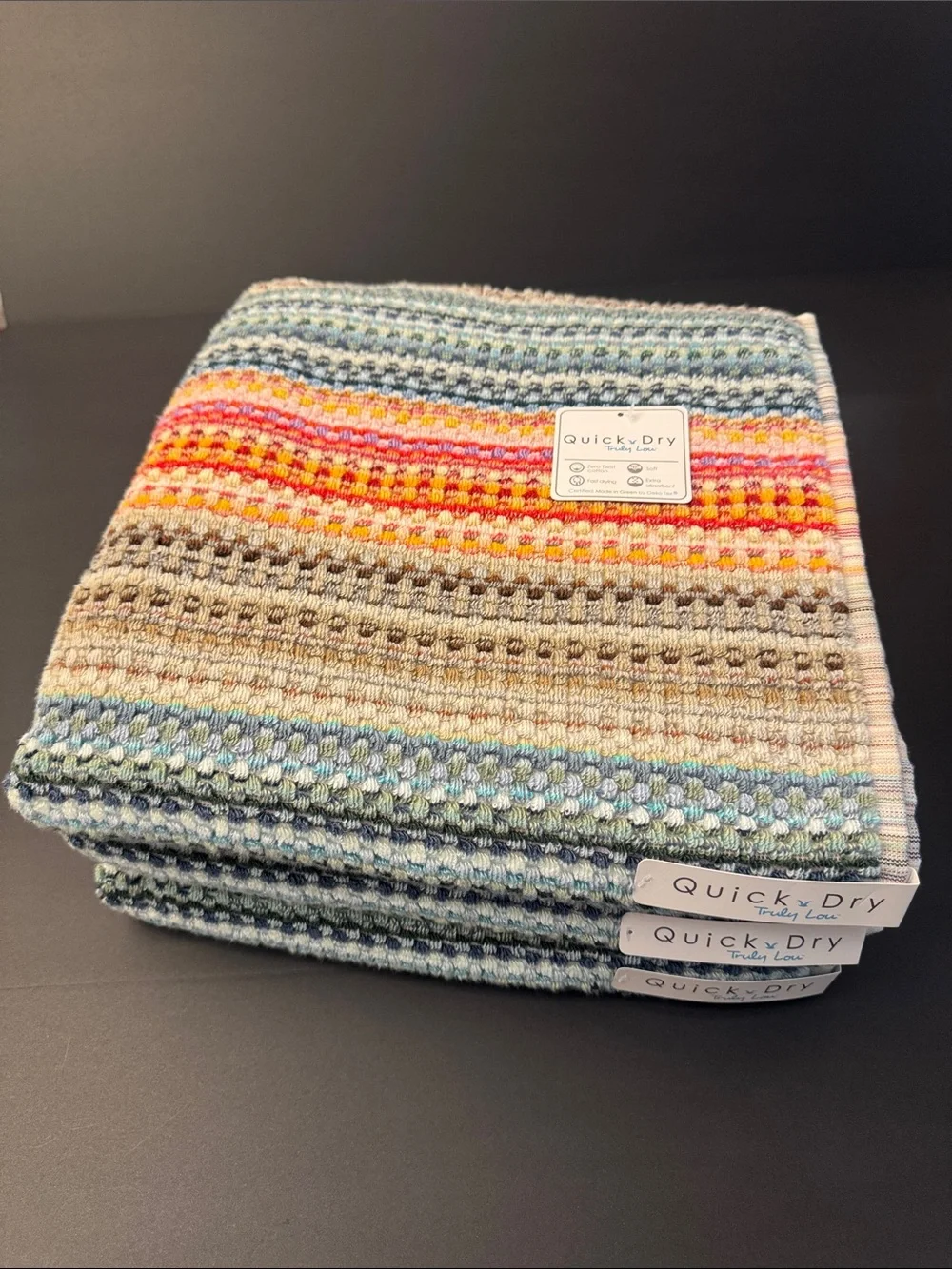 3pc TRULY LOU Quick Dry Zero Twist Cotton Bath Towel Set -Multi